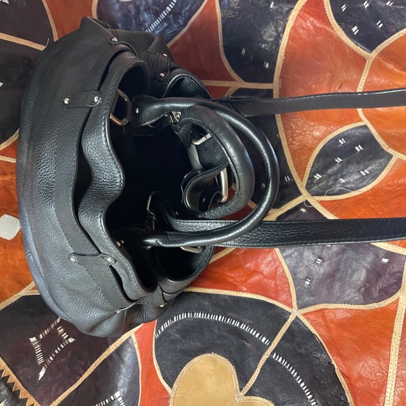 Cole Haan Large Black Pebbled Leather Saddle Bag - Picture 14 of 16